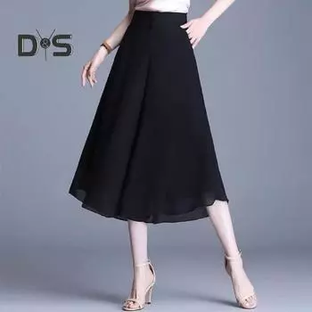 Женские укороченные брюки, широкие тонкие шифоновые брюки, эластичные брюки с высокой талией и цветочным принтом, свободные брюки-кюлоты, уличная одежда M белый