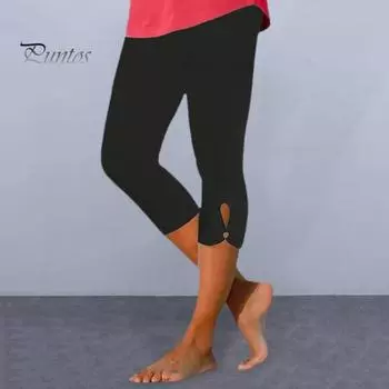 Женские укороченные леггинсы с высокой талией, однотонные узкие брюки, брюки-карандаш с манжетами и лепестками, брюки-карандаш с эластичным поясом, брюки до середины икры S синий