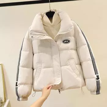 Женские укороченные модели пуховой ватной одежды, новые зимние ватные изделия, короткие хлопковые изделия, утепленная куртка с воротником-стойкой на ватной подкладке. L чёрный