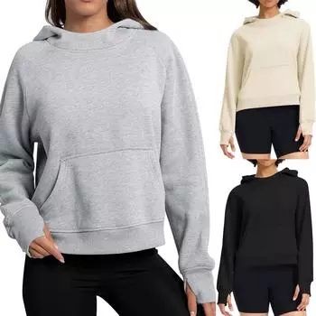 Женские укороченные толстовки с воротником-стойкой, осенняя толстовка для женщин с длинным рукавом S чёрный