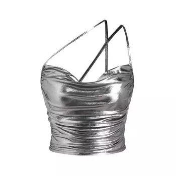 Женские укороченные топы на выход, сексуальные бретели на бретелях, рубашка-бретелька с v-образным вырезом, однотонная рубашка-бретелька XS серебряный