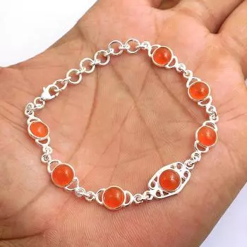 Женские украшения из натурального сердолика браслет ручной работы из стерлингового серебра 925 пробы оранжевый