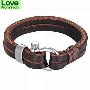 Женские украшения Мужские браслеты Кожаный браслет-цепочка из веревки Нержавеющая сталь Морской браслет-цепочка для выживания Летний стиль 23cm