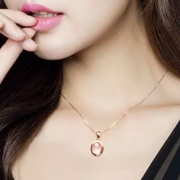 Женские украшения Серебряный лунный камень опал кулон розовые подарки 925 стерлинговое ожерелье 45cm