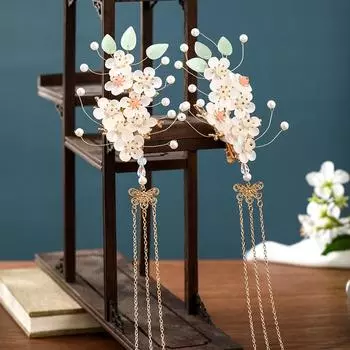 Женские украшения в китайском стиле, цветы, старинные, ручная работа, длинные заколки с кисточками, головные уборы, палочки для волос