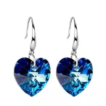 Женские украшения Женские длинные серьги-крючки Ocean Heart Blue Crystal Temperament Elegant Personality Princess Ear Hook Ear Ears Jewelry