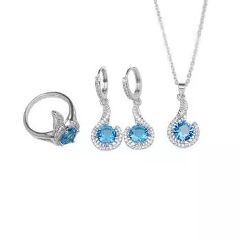 Женские украшения Женский комплект из фиолетового циркония Серьги Кольцо Ожерелье Комплект из трех предметов Цветной комплект украшений Size 6 ring set озеро синий
