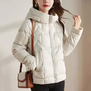 Женские ультралегкие пуховые пальто, свободный белый утиный пуховый комбинезон с капюшоном, осенне-зимнее повседневное модное теплое женское пальто S хаки