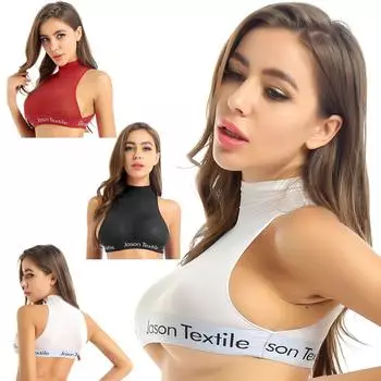 Женские ультратонкие прозрачные сексуальные майки, топы без рукавов с высоким воротом, эластичный жилет под грудью, укороченный топ чёрный