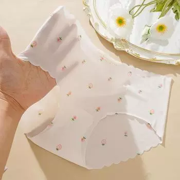 Женские ультратонкие трусики Ice Silk бесшовные сладкие клубничные быстросохнущие милые девушки нижнее белье удобное нижнее белье M бежевый