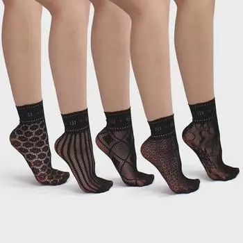 «Женские ультратонкие жаккардовые чулки в сеточку с полосками и цветочным узором» One Size Simple Packaging