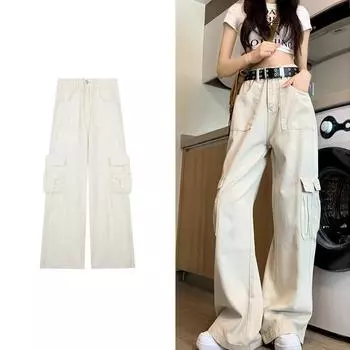 Женские уличные брюки-карго Y2K, винтажные модные брюки с высокой талией, женские свободные спортивные штаны, широкие брюки для бега S белый