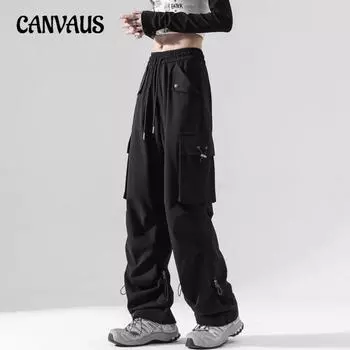 Женские уличные хипстерские хип-хоп однотонные брюки рабочая одежда прямые брюки с множеством карманов L чёрный