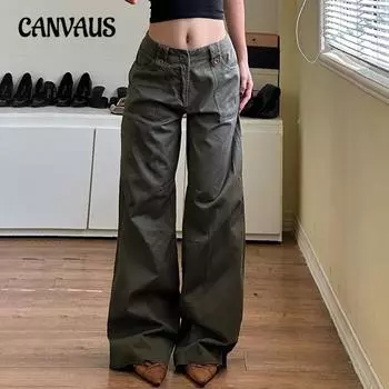 Женские уличные карманы с высокой талией, рабочие брюки прямого кроя, свободные облегающие брюки Hundred Simple Solid Color Casual S армия зеленый