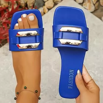 Женские уличные классные плоские тапочки в стиле феи, новые модные и универсальные римские ретро-тапочки с одним словом на плоской подошве 40 синий