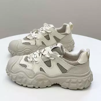 Женские уличные кожаные кроссовки, настоящие ретро-туфли для папы, женские дышащие сетчатые туфли на платформе, осенние размеры 35-39 35