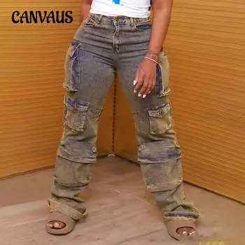 Женские уличные модные рабочие брюки с множеством карманов, уличные джинсы S синий