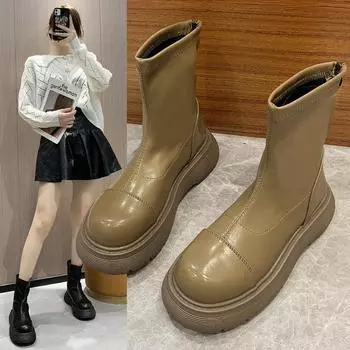 Женские уличные нескользящие ботильоны из искусственной кожи, повседневные короткие ботильоны, модные женские массивные ботинки для верховой езды на молнии