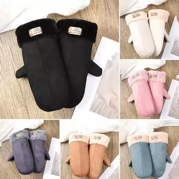 Женские уличные плюшевые висячие варежки, флисовые замшевые перчатки, сохраняющие тепло, зимние, ветрозащитные, однотонные озеро синий