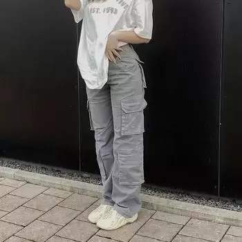 Женские уличные рабочие брюки в стиле хип-хоп с высокой талией и множеством карманов, повседневные брюки прямого покроя, свободные уличные женские джинсы XL чёрный