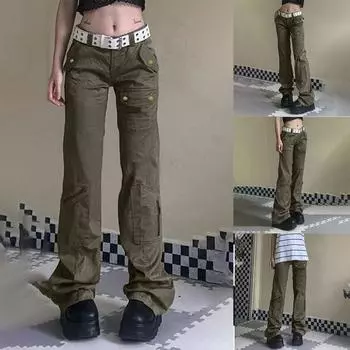 Женские уличные свободные брюки в стиле ретро с заниженной талией, однотонные тканые брюки L