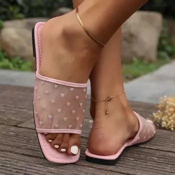 Женские уличные тапочки, обувь на плоской подошве с точечным принтом, женские летние сетчатые пляжные тапочки, сандалии, женские шлепанцы, повседневные шлепанцы 43 розовый