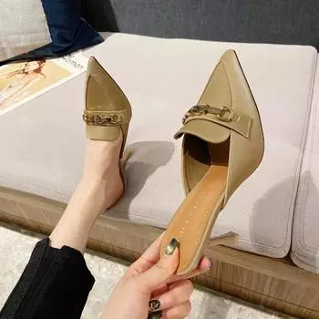 Женские уличные тапочки с острым носком, летние шлепанцы на высоком каблуке-шпильке с блестками, элегантные туфли без каблуков, женские тапочки 35 чёрный