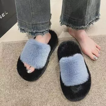 Женские уличные тапочки в стиле фей осень/зима 2023 года с пушистым узором и толстой подошвой - модные корейские хлопковые шлепанцы 36-37 Standard Size