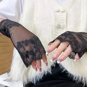 Женские уличные УФ-защитные варежки для защиты от солнца, сетчатые сетчатые кружевные перчатки на половину пальцев, танцевальное вождение телесный