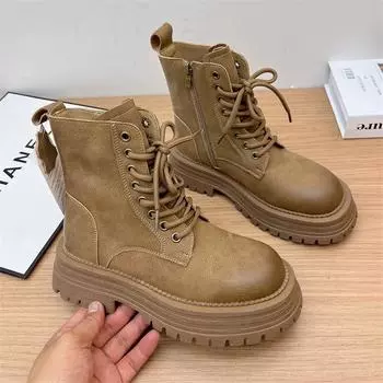 Женские универсальные ботинки Muffin Bottom в британском стиле со шнуровкой спереди и средней высотой голенища 35 чёрный