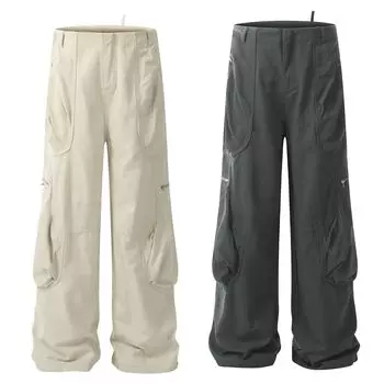 Женские универсальные брюки с большими карманами, американские функциональные брюки, модные брендовые широкие облегающие брюки с высокой талией S абрикосовый