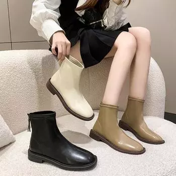 Женские универсальные короткие ботинки из мягкой кожи на осень и зиму 35 чёрный