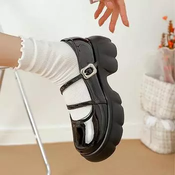 Женские универсальные кожаные туфли Мэри Джейн из натуральной кожи в консервативном стиле на массивном каблуке, туфли JK на толстой подошве 34 чёрный