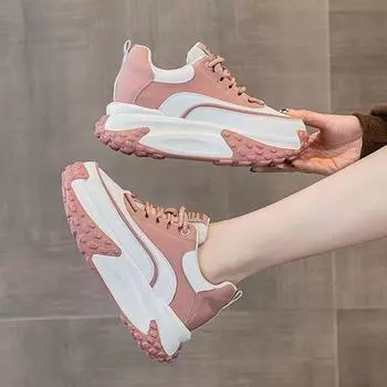 Женские универсальные кроссовки на толстой подошве 2024 года, весна-лето, новая корейская версия, модная студенческая повседневная дышащая спортивная обувь 35 чёрный