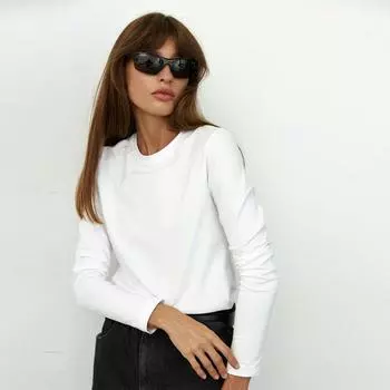 Женские универсальные однотонные тонкие хлопковые топы весна-осень с длинным рукавом и круглым вырезом, высококачественная повседневная мягкая базовая футболка S белый