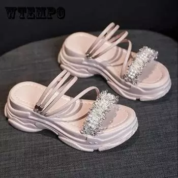 Женские универсальные сандалии Two Wear с толстой подошвой, легкие и удобные сандалии и тапочки для верхней одежды, украшенные жемчугом 40