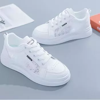 Женские универсальные сетчатые повседневные туфли на шнуровке с толстой подошвой для весны/лета 35 белый