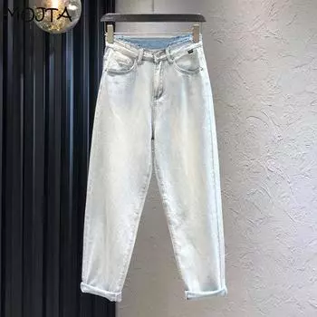 Женские универсальные широкие прямые джинсы больших размеров на весну и осень, тонкие джинсовые брюки с высокой талией, шаровары, укороченные брюки S
