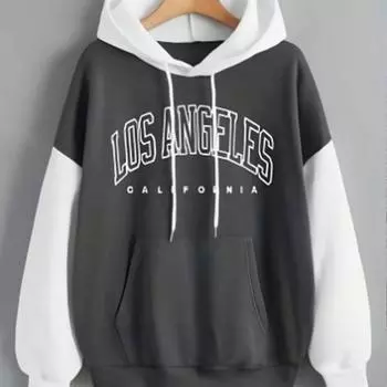 Женские упрощенные буквы принт свободные толстовки топы блузка свитшот повседневные длинные рукава пуловеры топы 2XL чёрный