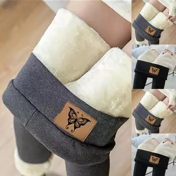 Женские зимние теплые леггинсы с флисовой подкладкой, плотные бархатные колготки, термоштаны L чёрный