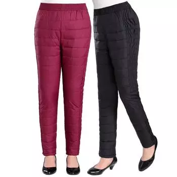 Женские утепленные брюки с высокой талией — большой размер, облегающий крой, теплые на зиму для людей среднего и пожилого возраста XL фиолетовый
