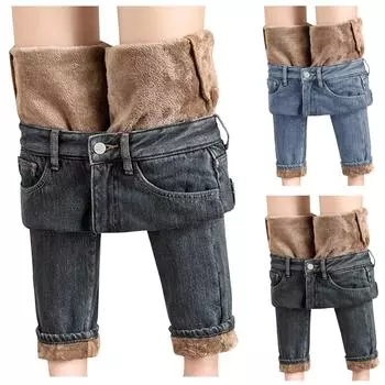 Женские утепленные кашемировые брюки с высокой талией и принтом из овечьей шерсти XXL синий