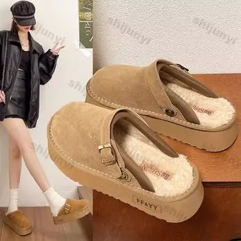 Женские утепленные плюшевые теплые зимние сапоги без застежек, зимние шерстяные тапочки на платформе из искусственной замши, женская нескользящая хлопковая обувь на толстой подошве 35 верблюд