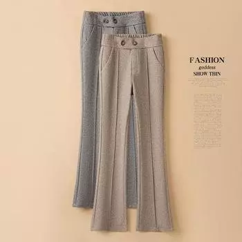 Женские утепленные повседневные прямые брюки женские свободные брюки большого размера осень-зима женские шерстяные расклешенные брюки с высокой талией S чёрный