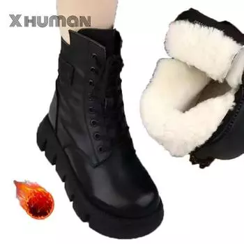 Женские утепленные зимние ботинки с подкладкой, новые зимние ретро-ботинки с круглым носком, на шнуровке, на молнии, современные нескользящие хлопковые туфли 35 коричневый