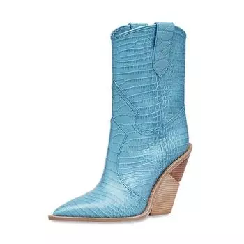 Женские утеплённые сапоги на высоком каблуке в ковбойском стиле 34 розовый