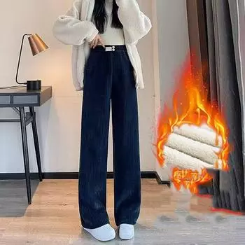 Женские утолщенные брюки с широкими штанинами из овечьей шерсти плюс бархат, женские осенне-зимние модные свободные брюки, повседневные кашемировые брюки 4XL