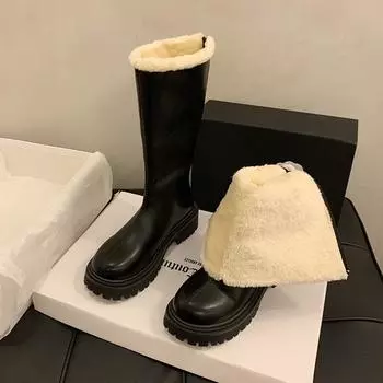 Женские утолщенные длинные сапоги с флисовой подкладкой, новые стильные сапоги Snowy Ground Short High-top 35