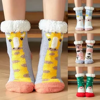 Женские утолщенные флисовые нескользящие зимние носки с принтом, напольные носки, зимние носки 41 зелёный