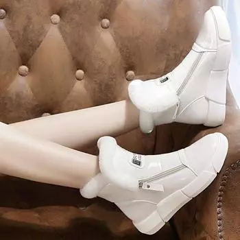 Женские утолщенные и мягкие зимние ботинки для зимы с высоким голенищем и толстой подошвой, увеличивающие высоту голенища, теплые повседневные ботинки с боковой молнией 39